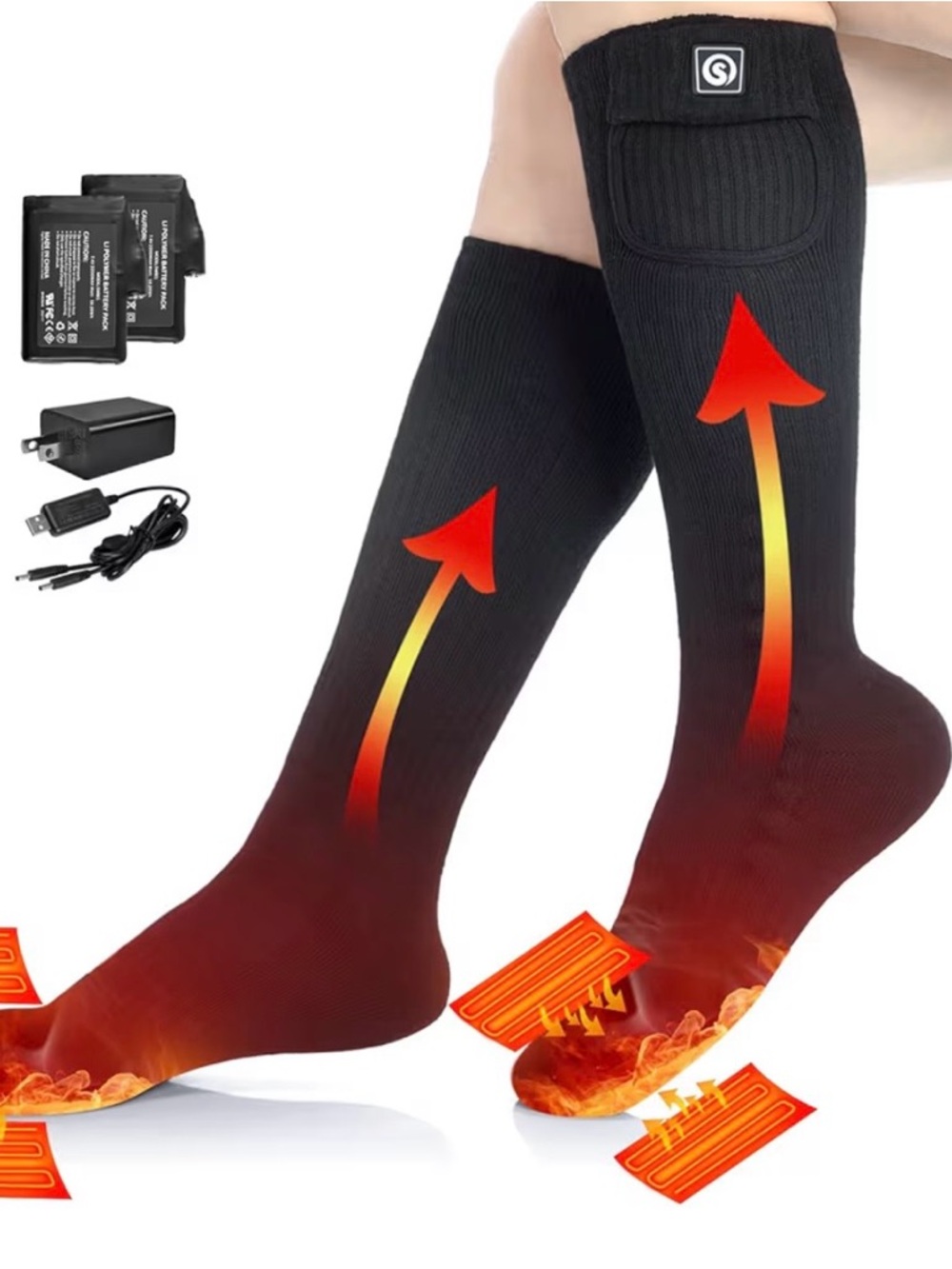 Snow Deer Black Heated Ski/Winter Sport Socks Unisex - Size Small